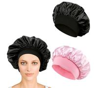 iLamvie 2 Paires Bonnet Satin Cheveux Nuit, Bonnet De Nuit Satin, Bonnet Soie Cheveux Nuit Bonnet Cheveux Nuit Pour Femmes Cheveux Longs Cheveux Bouclés(Couleur rose+Noir)