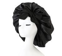 iLamvie Bonnet Satin Cheveux Nuit, Bonnet De Nuit Satin, Bonnet Soie Cheveux Nuit Bonnet Cheveux Nuit Pour Femmes Cheveux Longs Cheveux Bouclés,Large Bande Ajustable(Noir)