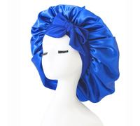 iLamvie Bonnet Satin Cheveux Nuit, Bonnet De Nuit Satin, Bonnet Soie Cheveux Nuit Bonnet Cheveux Nuit Pour Femmes Cheveux Longs Cheveux Bouclés,Large Bande Ajustable(Bleu)