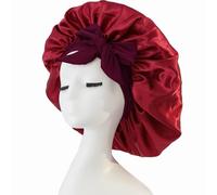 iLamvie Bonnet Satin Cheveux Nuit, Bonnet De Nuit Satin, Bonnet Soie Cheveux Nuit Bonnet Cheveux Nuit Pour Femmes Cheveux Longs Cheveux Bouclés,Large Bande Ajustable(Rouge)