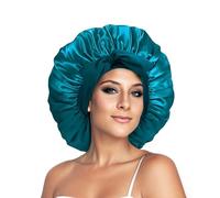 iLamvie Bonnet Satin Cheveux Nuit,Bonnet En Satin,Bonnet Soie Cheveux Nuit Bonnet Cheveux Nuit Pour Femmes Cheveux Longs Cheveux Bouclés,Large Bande Ajustable(Trou Bleu)