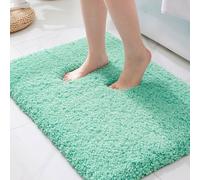 ILANGO Petit tapis de bain à poils longs antidérapant et super absorbant, très épais, doux et lavable en microfibre pour baignoire, douche, lavabo (61 x 43,2 cm, bleu spa)