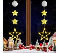 ILantule 2 pcs Rideau Lumineux Noël,Guirlande Lumineuse Fenêtre Noël,LED Rideau Lumineux Blanc Chaud à Piles avec Ventouses - Trois étoiles