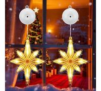 ILantule 2 pcs Rideau Lumineux Noël,Guirlande Lumineuse Fenêtre Noël,LED Rideau Lumineux Blanc Chaud à Piles avec Ventouses - Étoile à six Branches