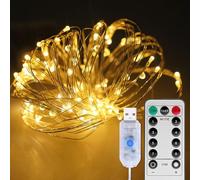 ILantule Guirlande Lumineuse 10M,100 LED USB Noël Fairy Lights IP65 Etanche Lumière 8 Modes Décoration Intérieur/Extérieur/Noël Avec Télécommande