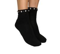 ILARY GLAM - CHAUSSURES BIJOUX - Élégantes et raffinées avec cristaux et perles décoratives, chaussettes à la cheville en coton, Noir , 35-40