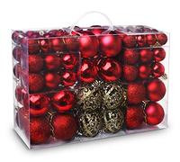 ilauke 100Pcs Boules de Sapin Rouge Or avec Différentes Taille en Plastique Incassable, pour Décorations de Noël Fête Intérieure ou Extérieure(3/4/6cm)
