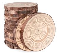 ilauke 16pcs Tranches de Rondin de Bois Naturel de 11 à 12cm, Kit Bois Non Fini Pré-percé, Tranches de Bois Mariage Brut avec Écorce et Sans Trou pour Pyrogravure, Artisanat, Décoration de Noël