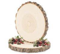 ilauke 2 Pièces Grands Rondin de Bois de Paulownia Naturel 18-20cm de Diametre,Tranches de Bois Brut Sans Trou,1.5cm Épaisseur Bois Rond avec Écorce,pour Artisanat et Décoration de Noël et Mariage