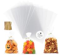 ilauke 200pcs Sachets Cadeaux Transparents OPP 15x20cm avec Liens Dorés - Pour Bonbons, Biscuits, Mariage, Anniversaire et Fêtes