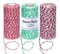 ilauke 3 Rouleaux Ficelle de Noël,300M Ficelle de Coton Couleurs Classiques,2MM Ficelle Cadeau Decorative Cordes pour l'emballage de Cadeaux de Noël et Bricolage Artisanat (Rouge,Vert,Rouge Foncé)