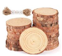 ilauke 30 Pièces Rondin de Bois Naturel 8-9cm, Tranche de Bois Pré-percé avec Trou Cercles et Ecorce, Craft Wood Kit avec Corde de Jute 10m, Convient pour Décorations Place Mariage, Décoration Noël
