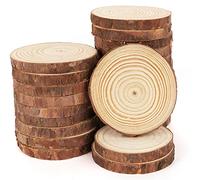 ilauke 50pcs Rondin de Bois 6-7cm Tranches de Bois Naturel avec Écorce et Sans Trou, Épaisseur de 8mm Disque en Bois Naturel pour DIY Pyrogravure Peinture, Decoration Noel Bois, Marque Place Mariage