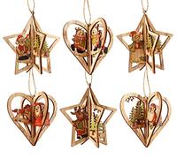 ilauke Décoration 3D d'arbre de Noël - Pendentifs en Bois Fait à la Main - Père Noël, Traîneau, Bonhomme de Neige
