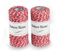 ilauke Ficelle de Noël en Coton, 100M x 2 mm Rouge et Blanche, Corde pour l'Emballage Cadeaux, Bricolages, Cuisson, Bouchers, Décoration, Loisirs Créatifs