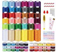 ilauke Kit de 36 bobines de fil à coudre en polyester, bobine pré-enroulée avec étui pour machine Brother, Singer, Janome, 36 couleurs