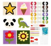 ilauke Kit de Broderie 8-en-1, Point de Croix pour Débutants, comprend 8 Toiles en Plastique Vides, 18 Fils, 6 Aiguilles à Broder, Kit de Couture avec Instructions