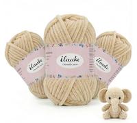 ilauke Lot de 3 pelotes de laine chenille de 100 g pour crochet, laine douce, pour bébé, pour tricot et fil à crochet, beige