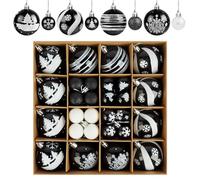 ilauke Lot de 44 boules de Noël en plastique noir et blanc, 3 et 6 cm, pour sapin de Noël, fête, maison, mariage, décorations de Noël