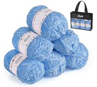 ilauke Lot de 6 pelotes de fil chenille de 50 g - Laine velours pour crochet et tricot avec aiguilles avec accessoires de crochet et sac à main - Laine à crochet pour vêtements, couvertures, sacs