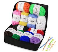 ilauke Pelotes de Laine a Tricoter En Acrylique 12x50g Kit de Fil Acrylique Hyper Doux pour Tissage à La Main avec 2 Crochet Gratuit,2 Aiguilles,8 Marqueurs Epingles et Sac de Rangement Réutilisable