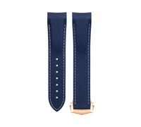 ILAZI Bracelet de montre en caoutchouc souple et flexible, pour Omega Speedmaster Moonwatch Seamaster 300 AT150 PLANET OCEAN 600, 20/21/22mm, boucle pointue en or rose(Blue White,21mm)