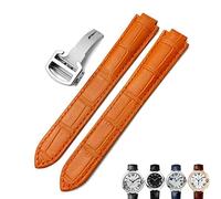 ILAZI Bracelet de montre en cuir véritable, 16mm, 18mm, 20mm, noir, bleu, marron, boucle de déploiement, bracelets de montre pour Cartier Tank Solo, Ballon bleu(Orange,18mm)