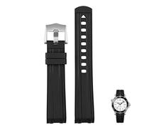 ILAZI Pour Omega Seamaster 300 Univers 007 Curbe End Fluore Rubber Silicone Watch Band 20 mm 22m montre Strap doux Men Remplacement(Black silver,22mm)