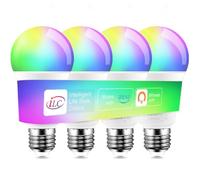iLC LED Ampoule Connectée Alexa (appareils Echo requis) 10W, 2700K - 6000K RGBW Changement de Couleur Synchro à la Musique E27 Edison RGB Ampoule Multicolore Lampes (4 paquets)