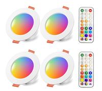 iLC Spots LED Encastré 8W (équivalent 60W) Découpe 68-85mm, Couleur RGB Changement Variation Coloré RGBW IP44 Blanc Chaud 2700K Rond Encastrables par Télécommande (lot de 4)