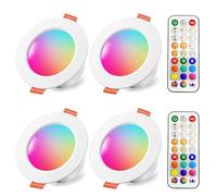 iLC Spots LED Encastré 8W (équivalent 60W) Découpe 68-85mm, Couleur RGB Changement Variation Coloré RGBW IP44 Blanc froid 5700K Rond Encastrables par Télécommande (lot de 4)