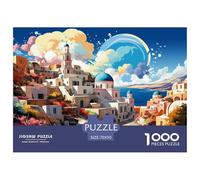 Île Architecture Blanche Puzzle 1000 Pièces Papier pour Adultes Paysage de Ville Côtière de Rêve Puzzle en Famille Détente Décoration Cadeau 70x50cm/1000pcs 70x50cm/1000pcs