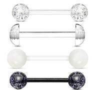 ile aux piercings Bijoux de perçage de langue invisible transparent demi boule blanche paillette NOIR bio plastique 4 pièces Tige acrylique flexible 1.6x16mm 6mm de diamètre Bille Unisex
