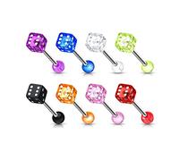ile aux piercings JOLIE LOT DE 8 piercing langue carré cube jeux de dés des point blanc plastique tige acier