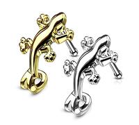 ile aux piercings Lot 2 Piercing nez salamandre lezard tige droite crochet acier narine GECKO et couleur doré
