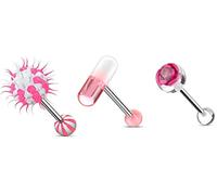 ile aux piercings lot 3 langue bille balle silicone plastique virus silicone pilule fleur rose