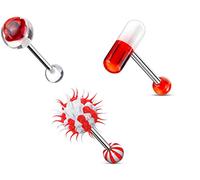 ile aux piercings lot 3 Piercing langue bille balle silicone plastique virus silicone pilule fleur rouge