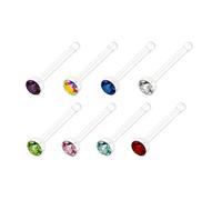 ile aux piercings LOT 8 Piercing Nez Plastique Speciale Transparent Bio Flexible Bijou Stud Narine Strass Couleur Droit