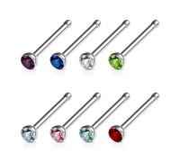 ile aux piercings LOT 8 Piercing Nez Tige Droite Fine 0.8 x 6mm Embout Demi Boule Rond Acier Stud Narine Strass 2.5mm