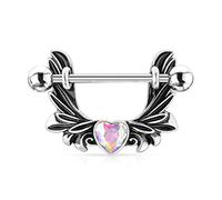 ile aux piercings Piercing Anneau Teton Aile Dark Angel Coeur Strass Blanc coloré Sein Nipple Poitrine Mamelon