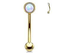 ile aux piercings Piercing d Arcade sourcil Banane Metal Acier couleur doré 1.2 x 8mm broche imitation pierre opale Oeil de Chat blanc