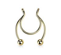 ile aux piercings Piercing faux nez narine stud anneau fer a cheval double boule ronde acier couleur doré. Sans perçage à clipser narine