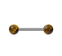 ile aux piercings Piercing langue double boule acier chirurgical 316l imitation pierre de marbre oeil du tigre 1.6x 16, x 6mm
