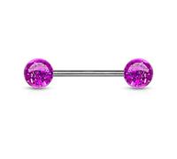 ile aux piercings Piercing langue double paillette violet petant boule transparante bille pétant barbell droit bouche bille de strass