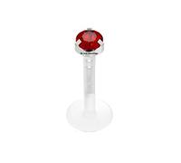 ile aux piercings Piercing lèvre, labret Bioplast Rond Rouge Strass Tige bioflexible Griffe Acier 1.2x8x2mm