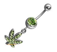 ile aux piercings - Piercing Nombril Cannabis Strass Vert Bijou Pendant rodium