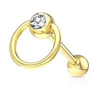 ile aux piercings Piercing percage bouche langue barre droite esclave anneau couleur doré strass blanc