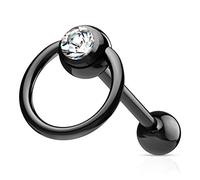 ile aux piercings Piercing percage bouche langue barre droite esclave anneau couleur noir strass blanc