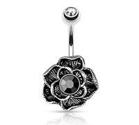 ile aux piercings Piercing pour Nombril Fleur Noir hématite Bijou Vintage Strass Blanc Imitation Pierre precieuse Bijou Ventre