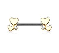 ile aux piercings piercing teton double petit coeur couleur doré et strass blanc barre acier 1.6x12mm sein poitrine love cadeau amour